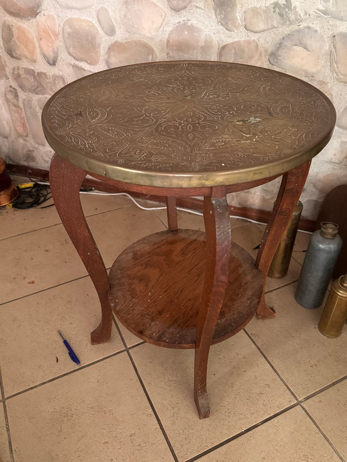 Antieke Art Deco Rooktafel met Messing Blad, Antiek en Kunst, Ophalen
