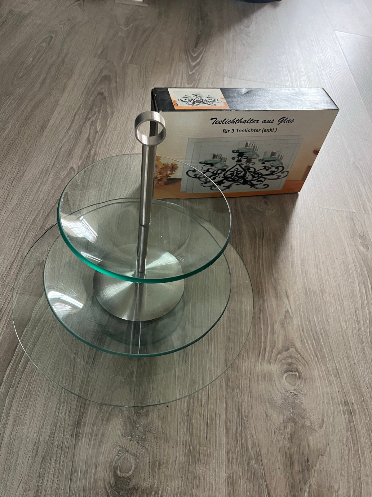 Glazen etagere / theelichthouder, Ophalen, Meerkleurig, Nieuw, Glas