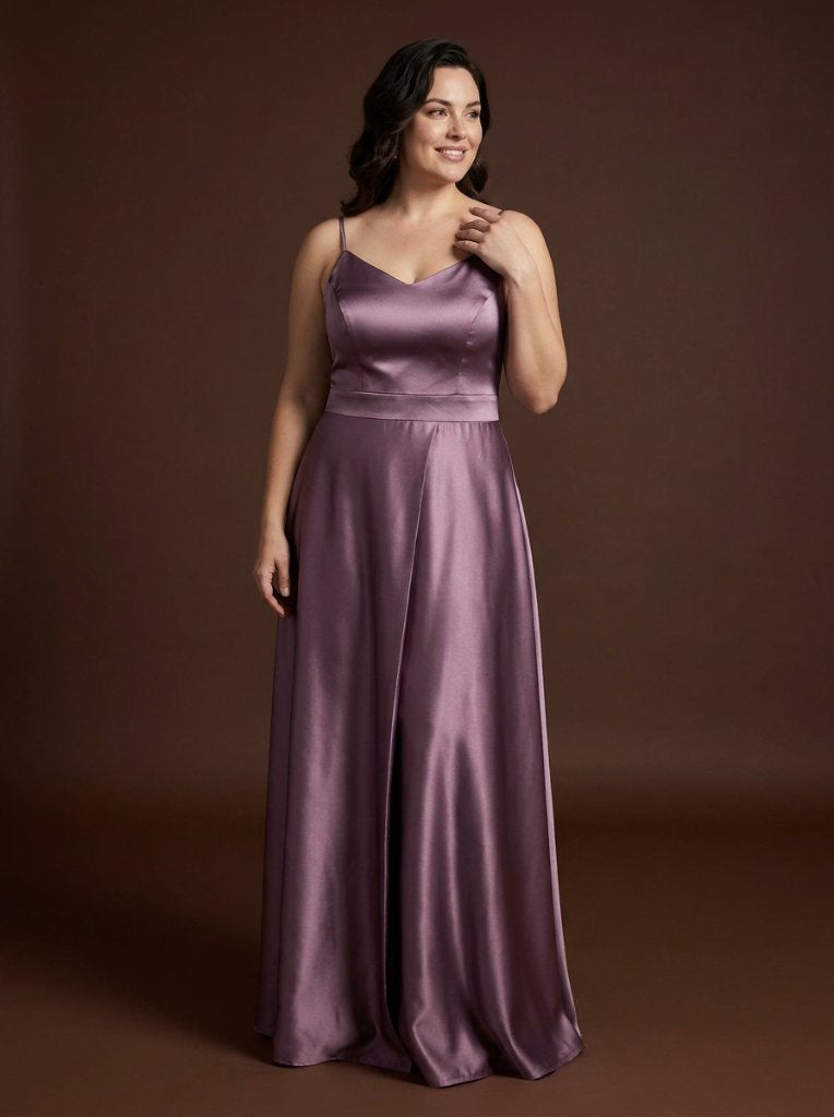 Hvit Vera - Mauve Satijnen Galajurk met Veterrug, Galajurk, Paars, Maat 42/44 (L), Ophalen of Verzenden