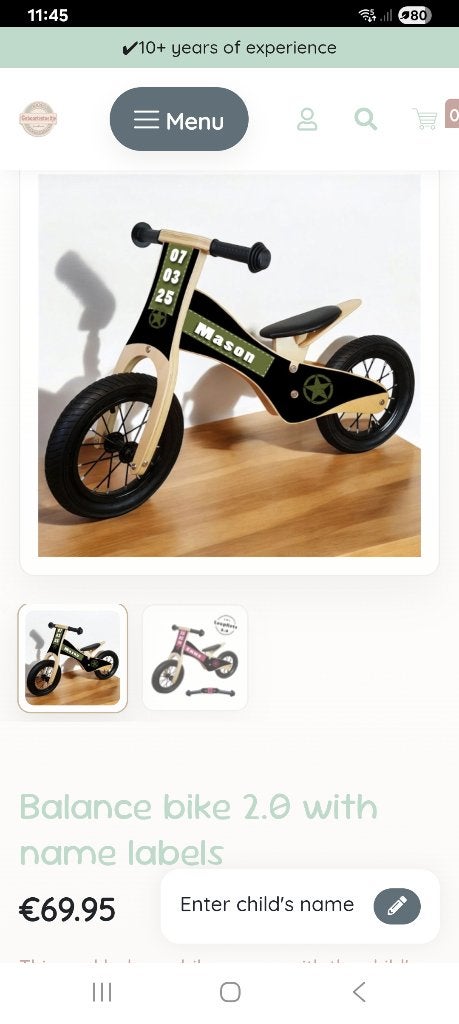 Stoere houten loopfiets met race-accenten, Fietsen en Brommers, Ophalen, Zo goed als nieuw, Minder dan 16 inch, Onbekend