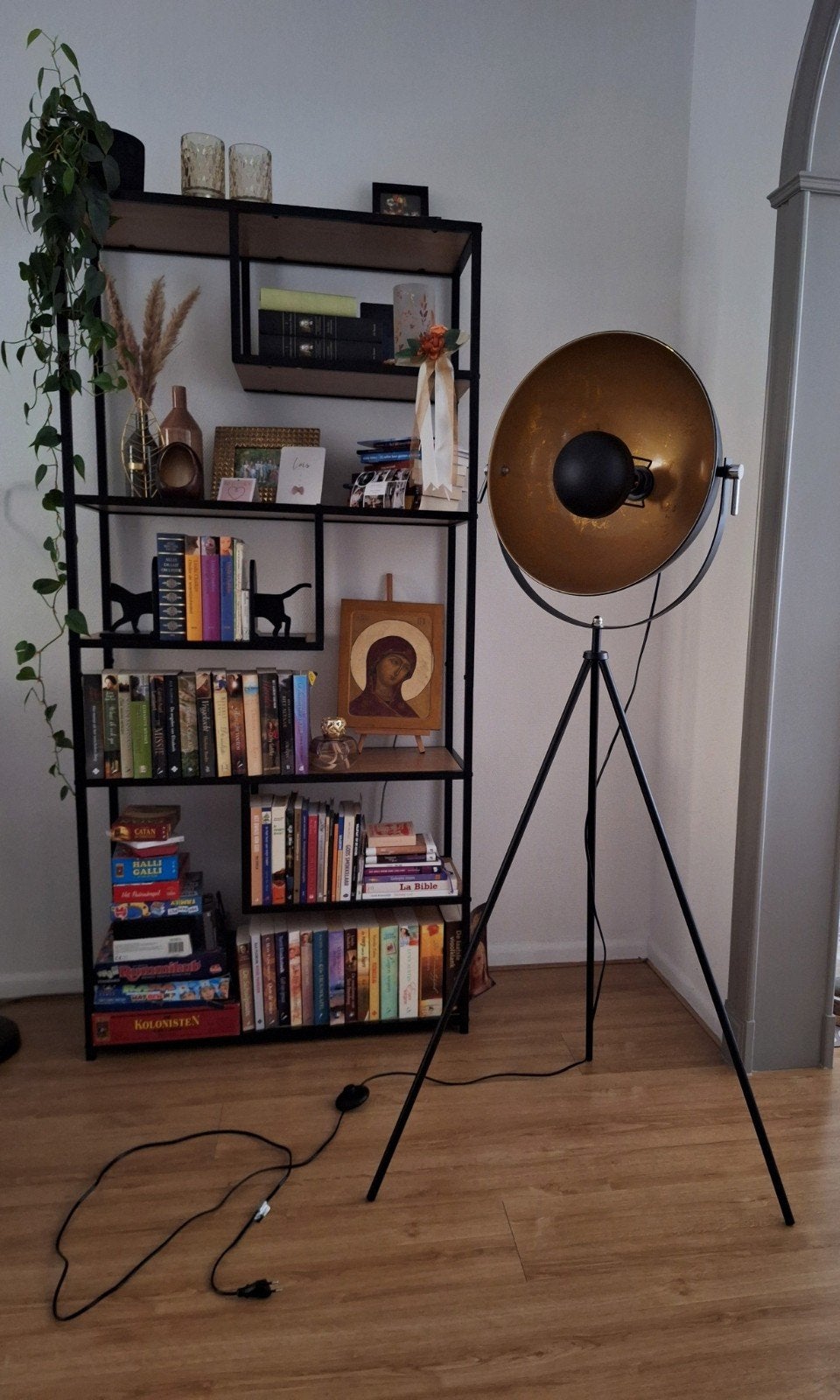 Industriele lamp zwart / goud, Ophalen, Zo goed als nieuw, Industrieel, 100 tot 150 cm