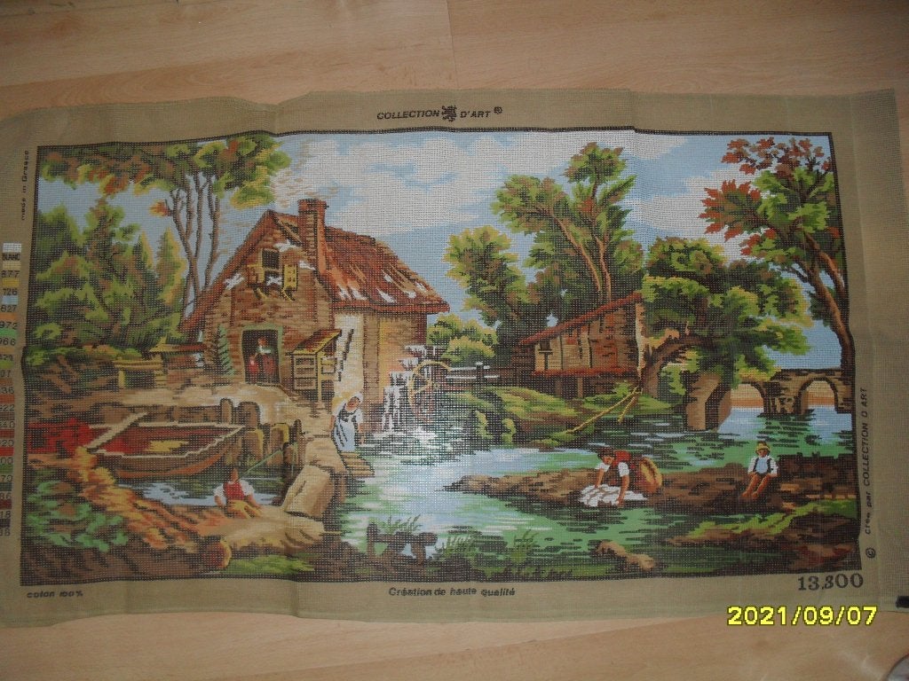 NIEUW GROOT Voorbedrukt stramien Watermolen. Ook DMC garens, Hobby en Vrije tijd, Borduren en Borduurmachines, Ophalen of Verzenden