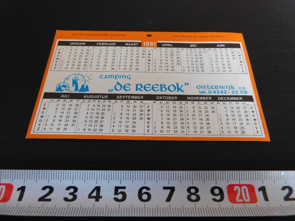 sticker Kalender 1981 Oisterwijk Camping DE REEBOK, Ophalen, Zo goed als nieuw