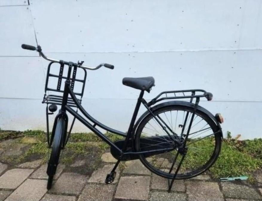 Zwarte transportfiets met voordrager, Overige merken, Terugtraprem, Ophalen of Verzenden, 50 tot 53 cm
