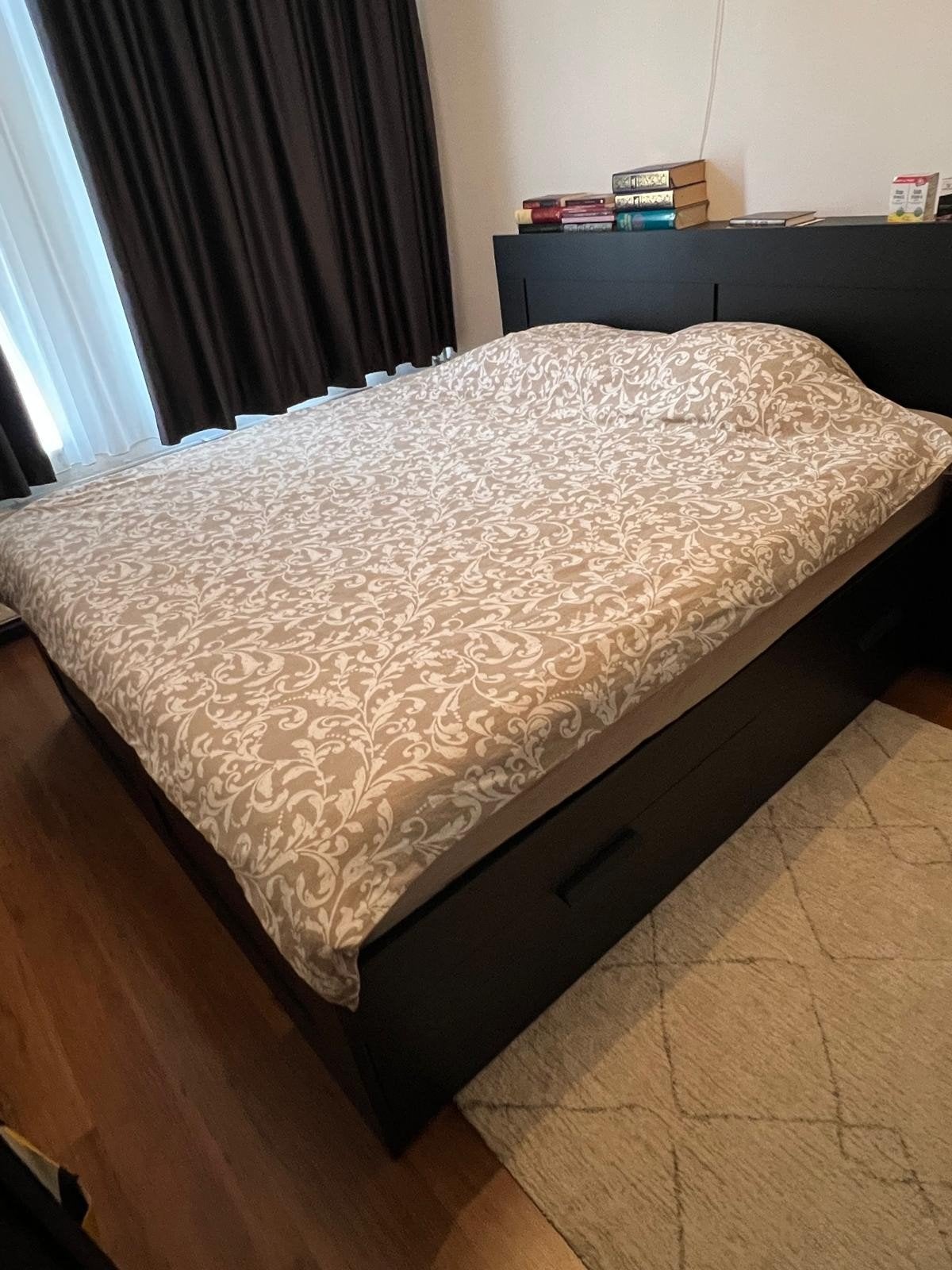 nieuw Tweepersoonsbed met lades en matras, Huis en Inrichting, Ophalen, Zwart, Tweepersoons, Zo goed als nieuw