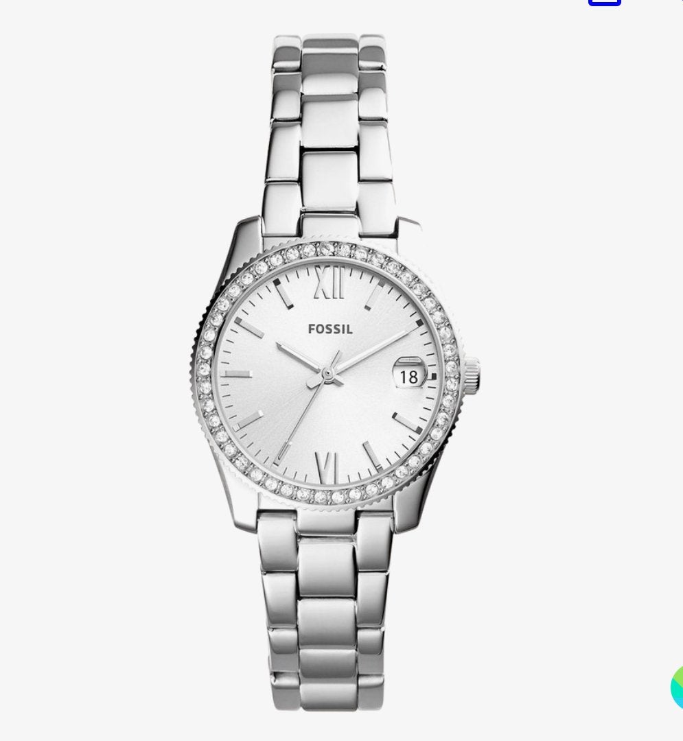 FOSSIL v352 Scarlette horloge zilver met strass, Ophalen of Verzenden, Zo goed als nieuw, Zilver, Meisje