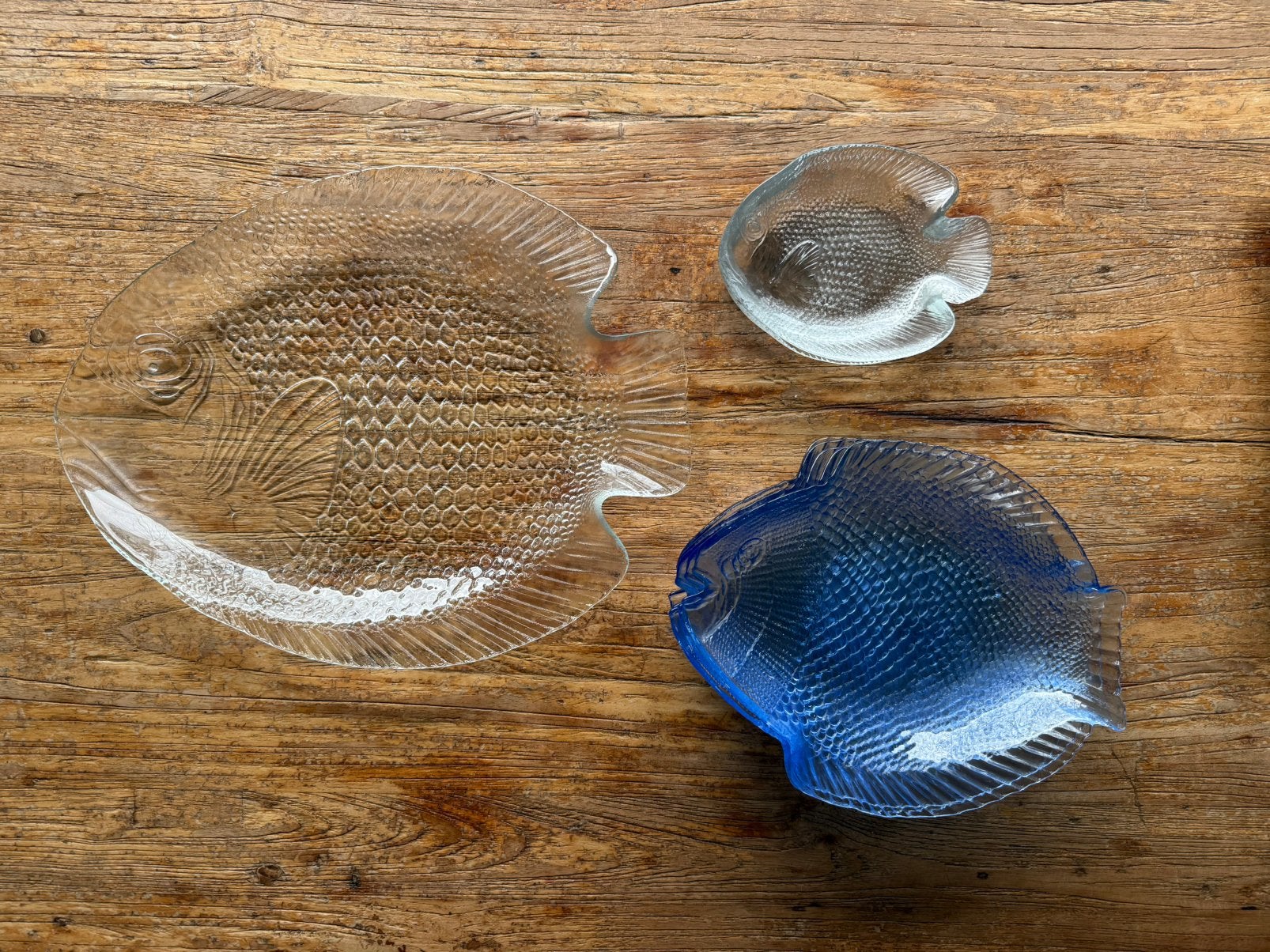 Vintage glazen vis servies/borden - Arcoroc en Pasabahce, Arcoroc en Pasabahce, Ophalen of Verzenden, Bord(en), Overige stijlen