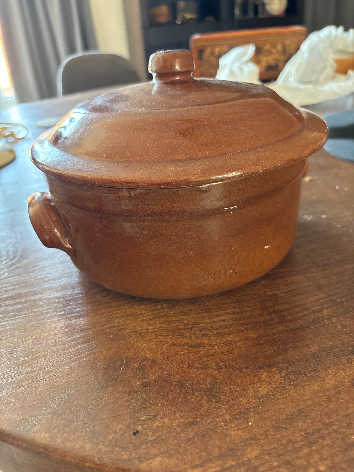 Vintage Aardewerken Kookpot met Deksel - UNOX, Ophalen, Gebruikt, Met deksel, Kookpan