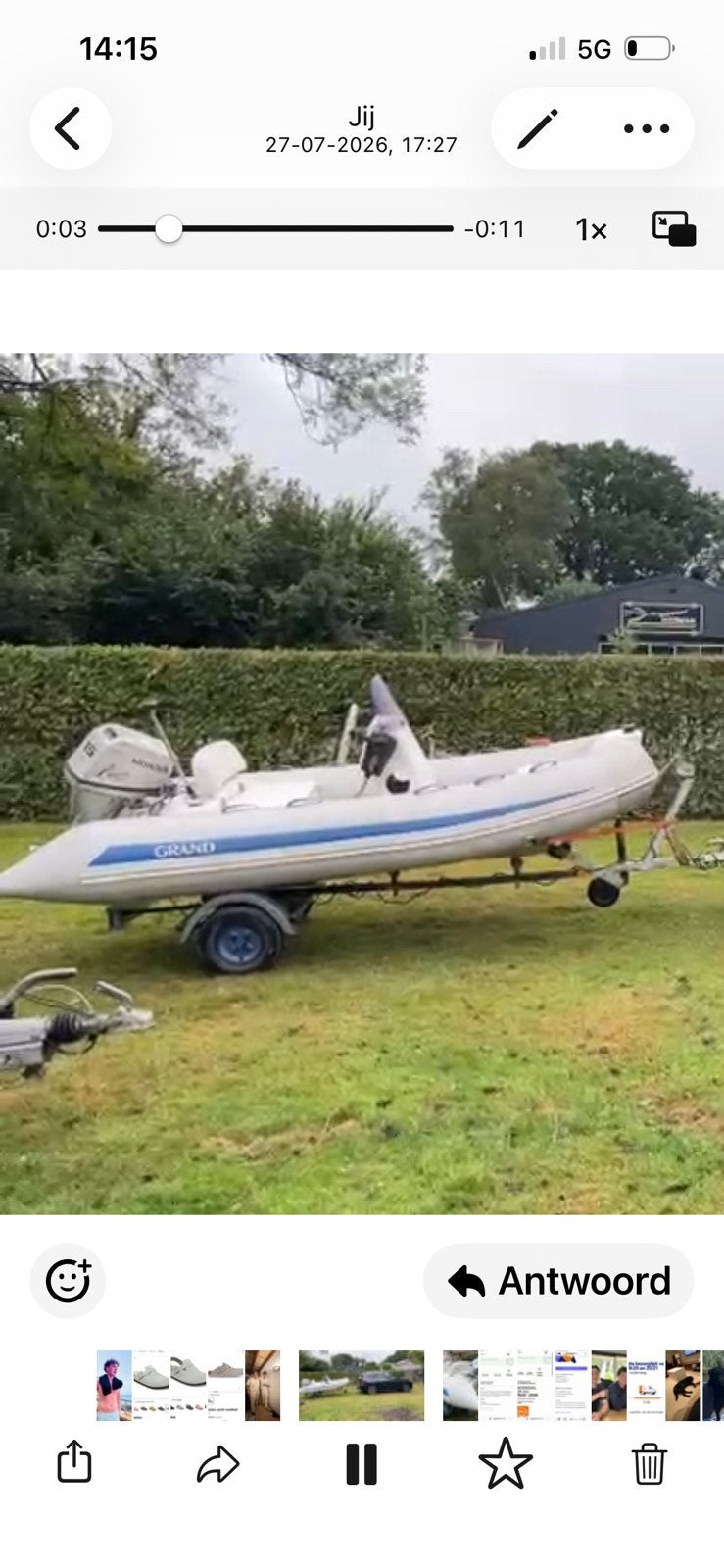 Grand Rib speed boot met Honda 15 PK motor en trailer, Watersport en Boten, Ophalen, Zo goed als nieuw, Grand