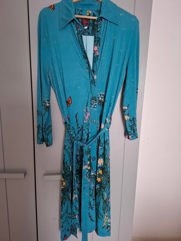 Mooie jurk turquoise met bloemen Tante Betsy maat L, Kleding | Dames, Jurken, Maat 38/40 (M), Tante Betsy, Blauw, Ophalen of Verzenden
