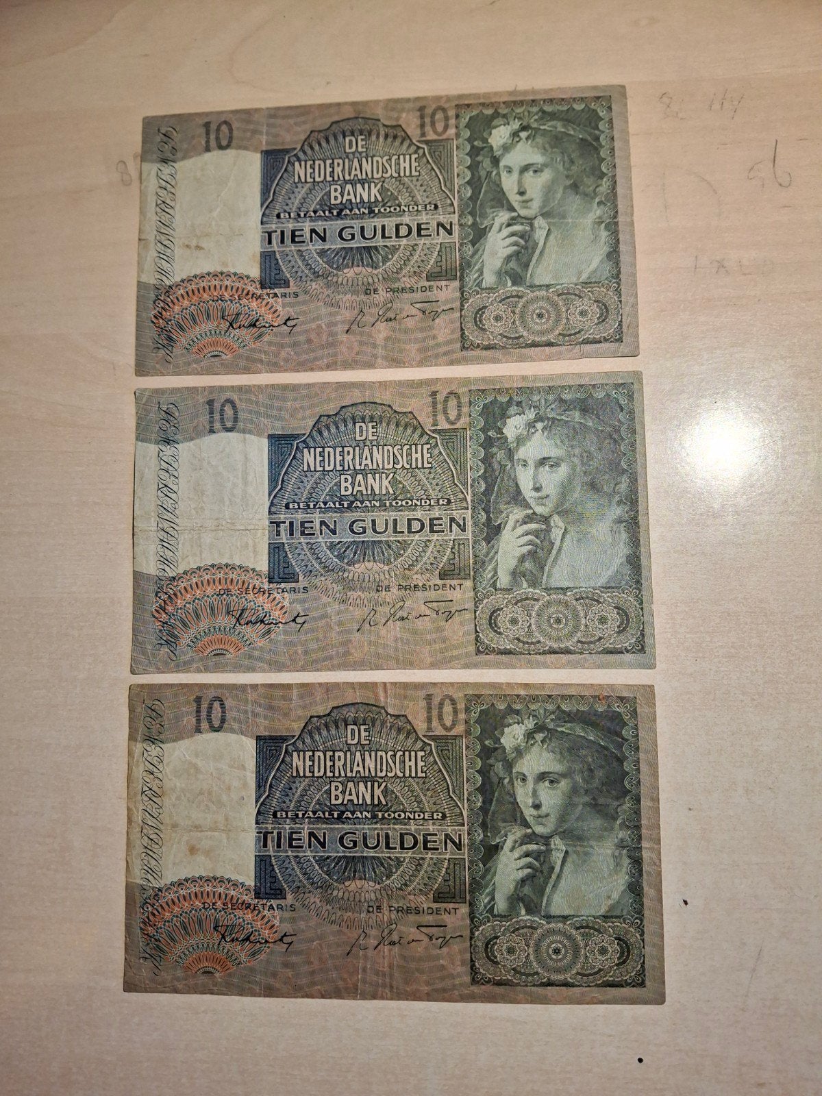 3x 10 Gulden biljetten 1941 Nederland, Ophalen of Verzenden, 10 gulden, Setje