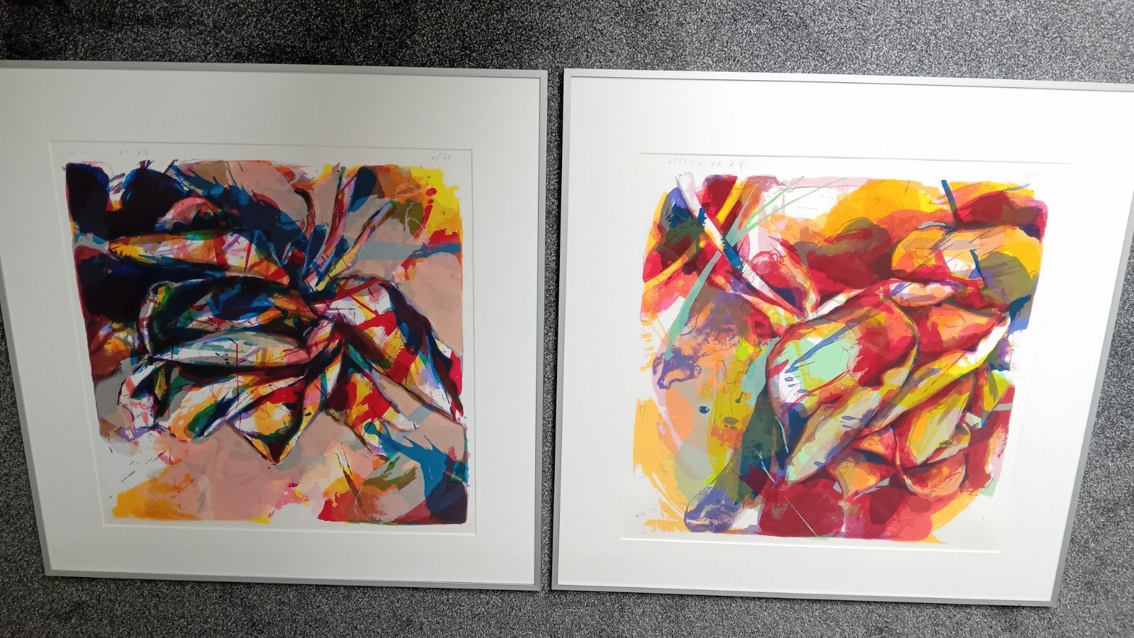 2x Zeefdruk Paul de Vries - Abstracte Kunst uit 1998, Abstract, Ingelijst, Zeefdruk, Ophalen of Verzenden