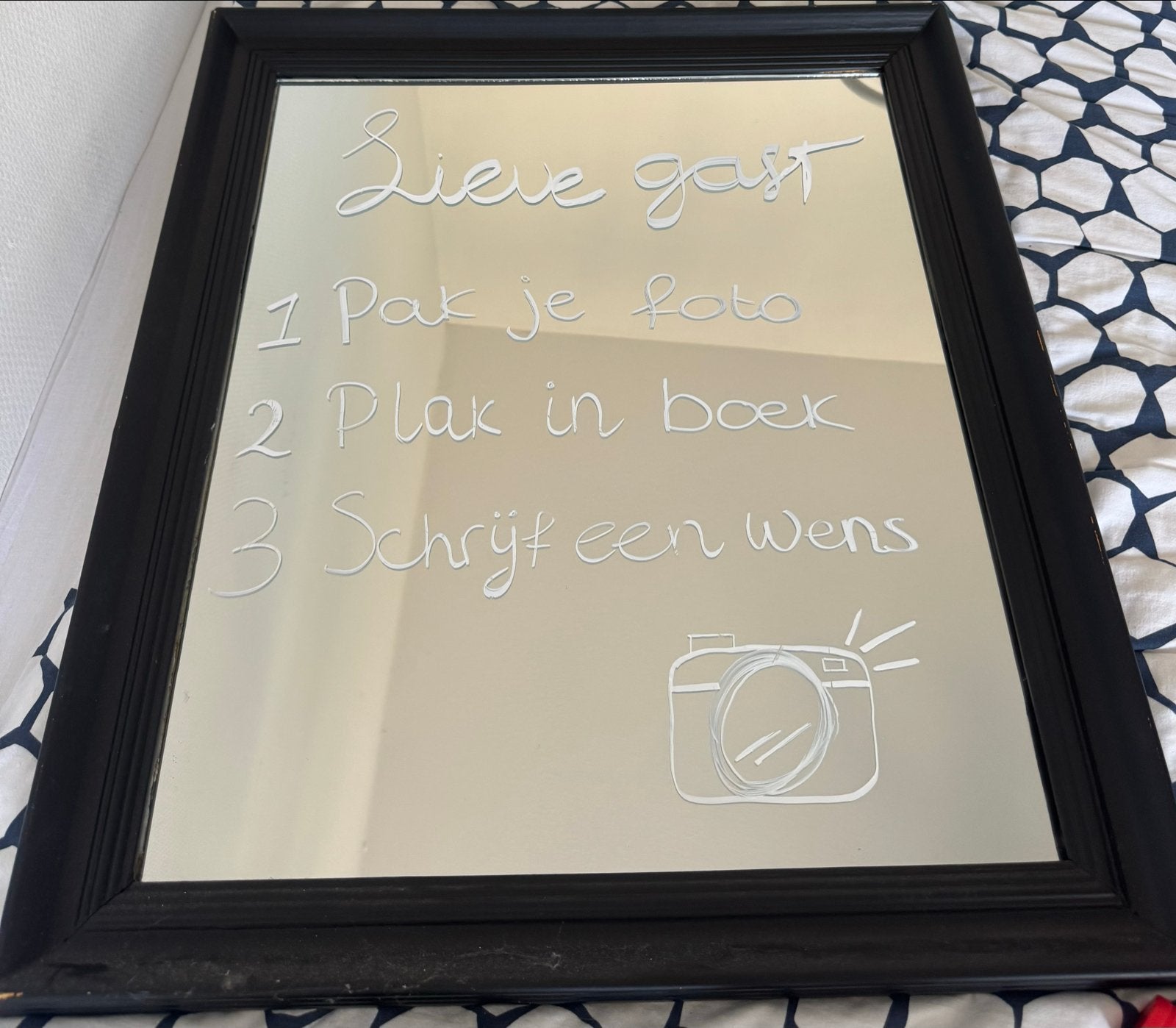 Spiegel voor Photobooth - 'Lieve gast' instructies, Huis en Inrichting, Ophalen, Gebruikt, Rechthoekig, 50 tot 75 cm