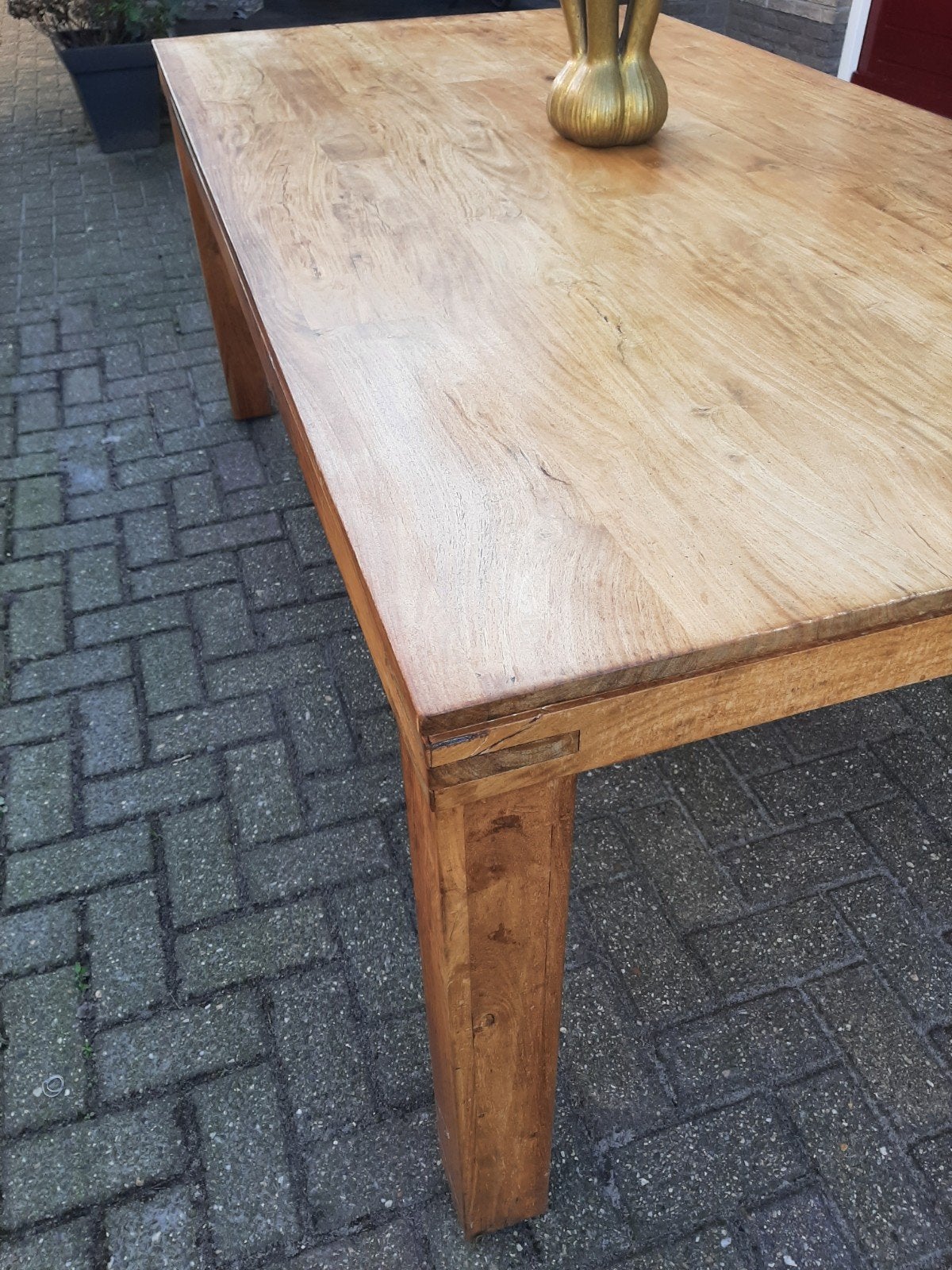Robuuste houten eettafel - Zo goed als nieuw, Ophalen, Gebruikt, 100 tot 150 cm, Modern landelijk