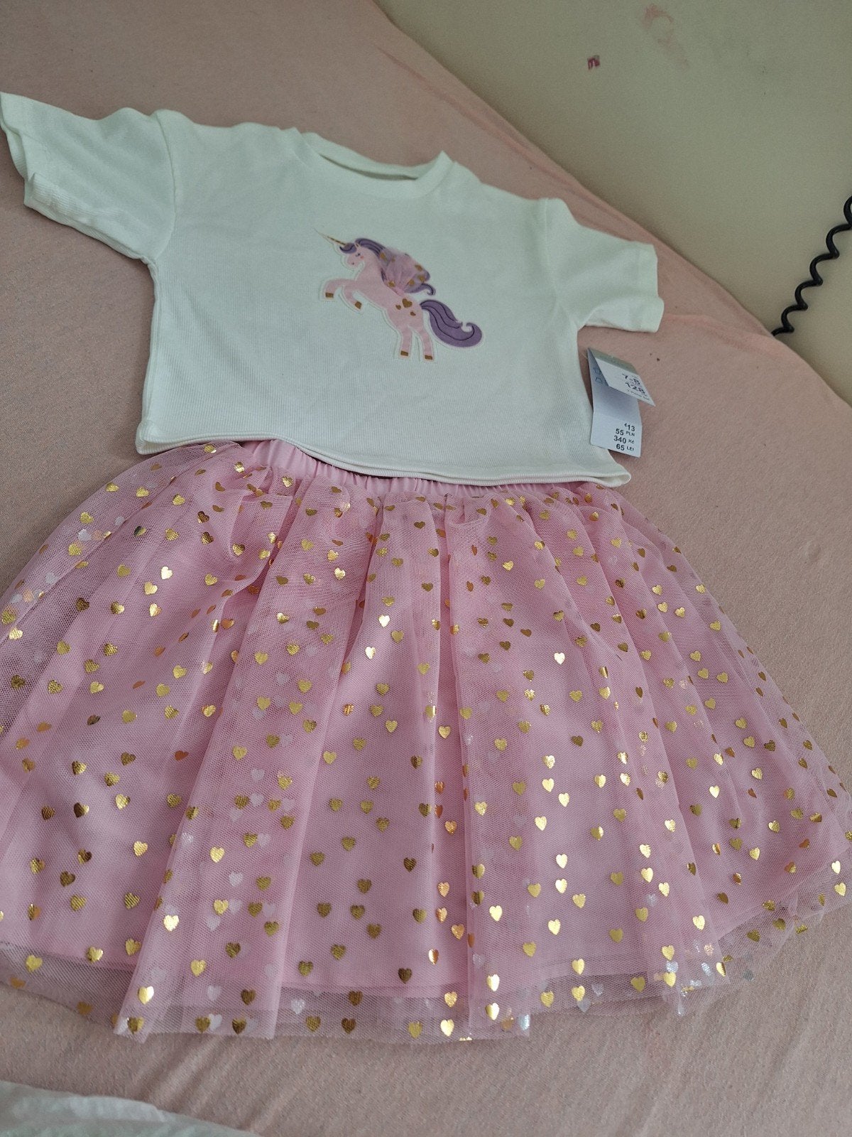 Primark Eenhoorn T-shirt en Roze Rokje Set (Nieuw), Meisje, Nieuw, Ophalen of Verzenden, Setje
