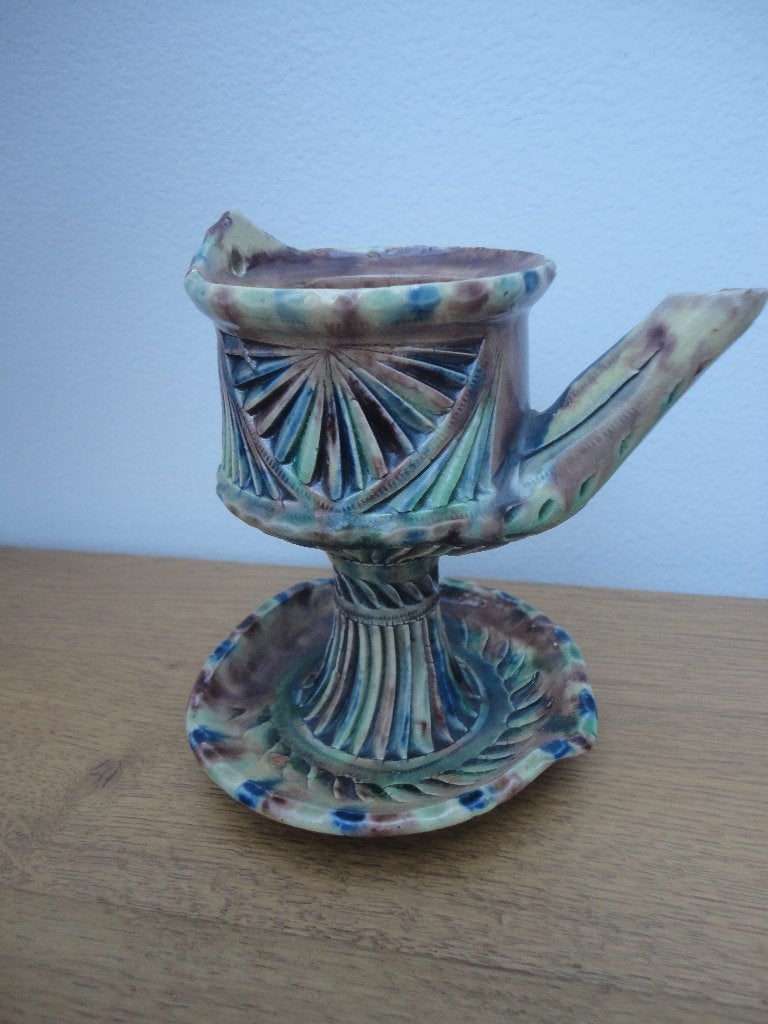 Friese kerfsnede aardewerk oude olielamp (snotneus), Antiek en Kunst, Ophalen of Verzenden