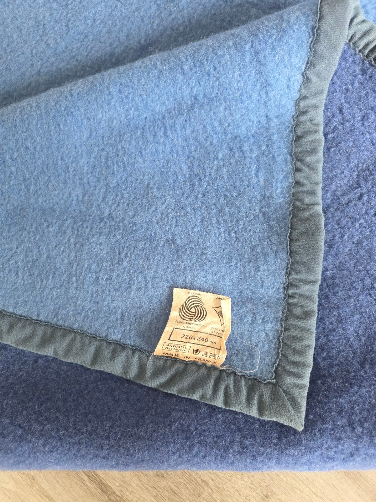 Woolmark vintage blauwe wollen deken, Gebruikt, Blauw, ., Tweepersoons