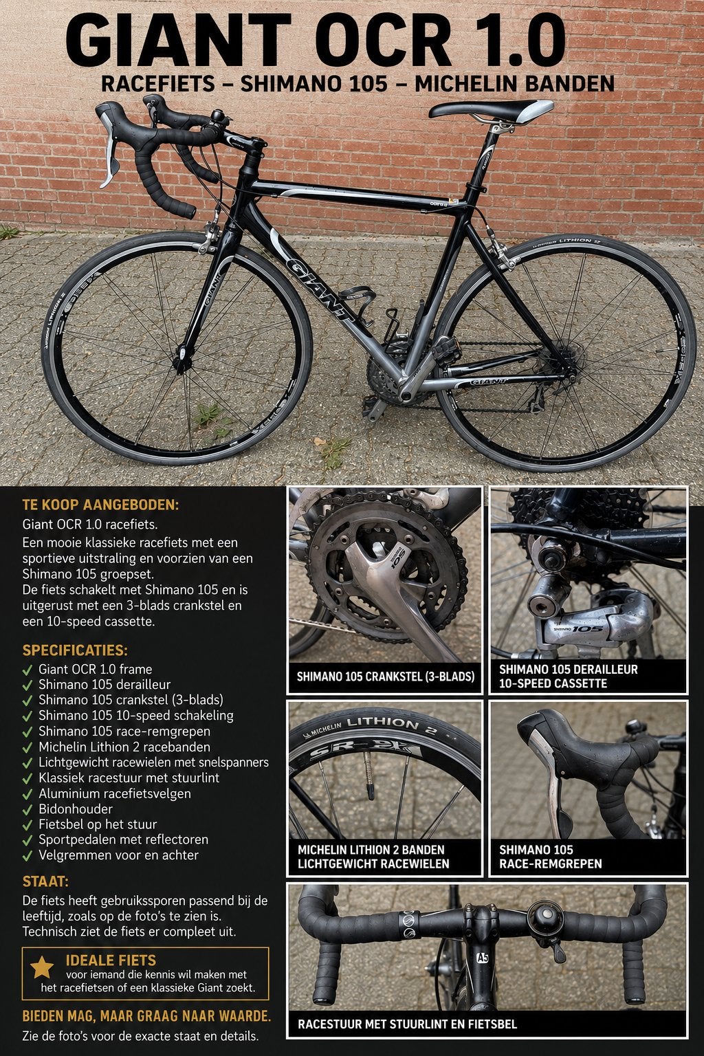 Giant OCR 1.0 racefiets – Shimano 105 – Michelin banden, Ophalen, Gebruikt