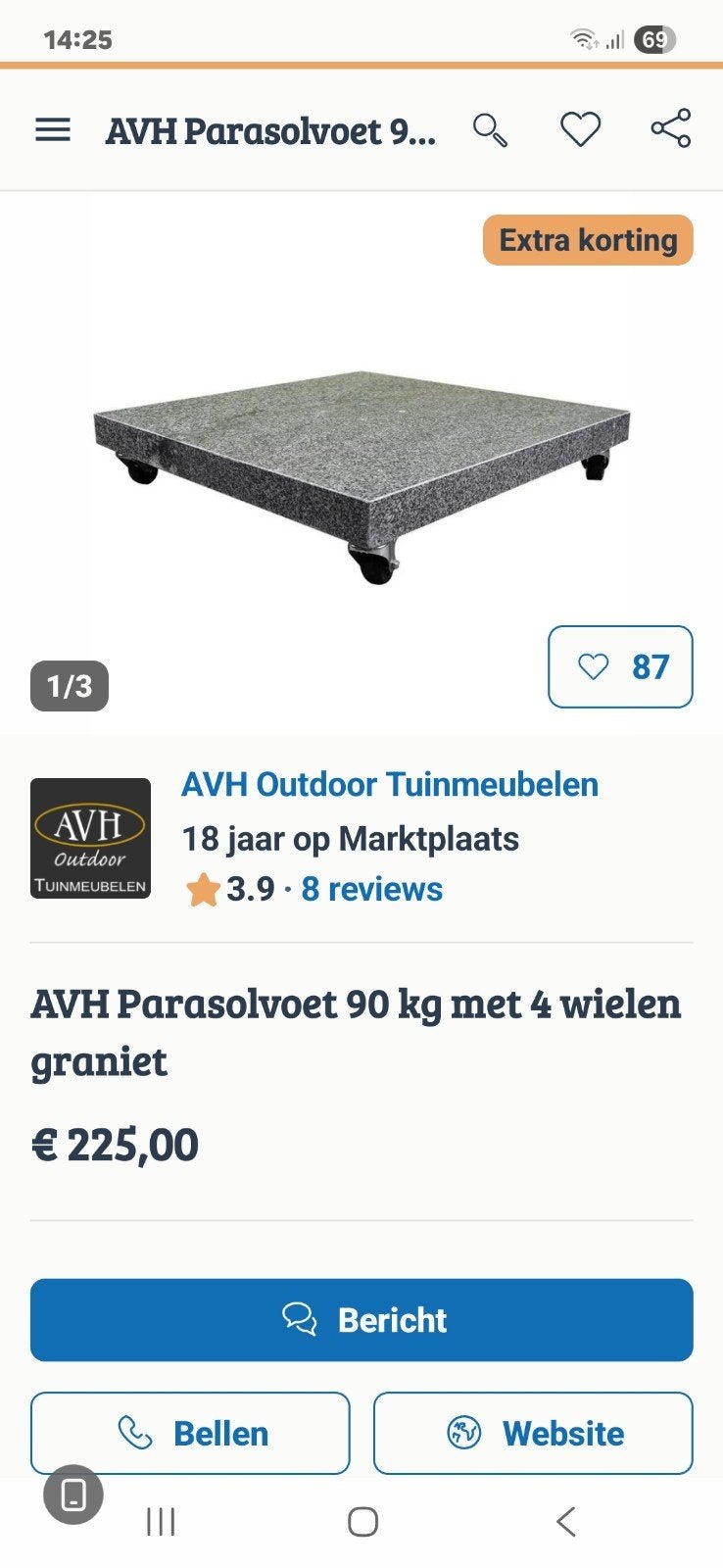 parasol voet, Ophalen, Minder dan 1 meter, Parasolvoet