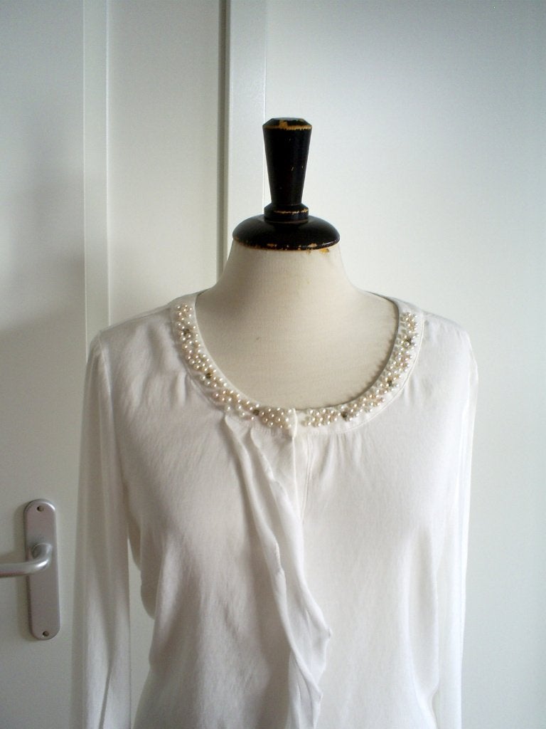 italiaanse witte blouse met parels maat M, Kleding | Dames, Verzenden, Zo goed als nieuw, Maat 38/40 (M), Wit