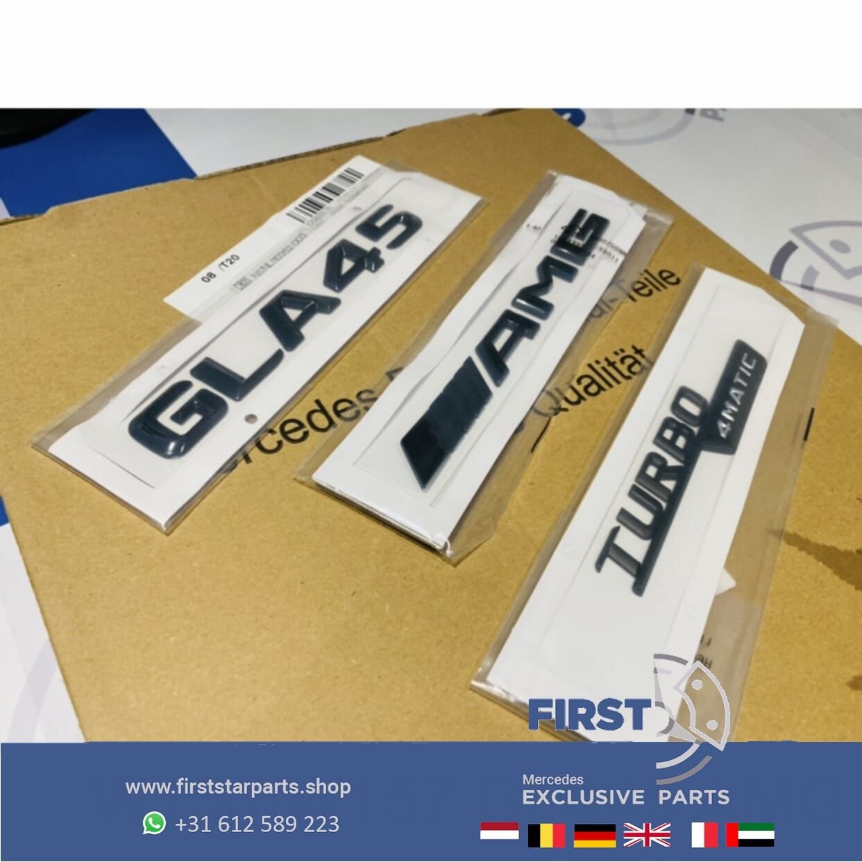 H247 Mercedes GLA KLASSE GLA45 S AMG LOGO SET ZWART EMBLEMEN, Auto-onderdelen, Gebruikt, -, Ophalen of Verzenden, -