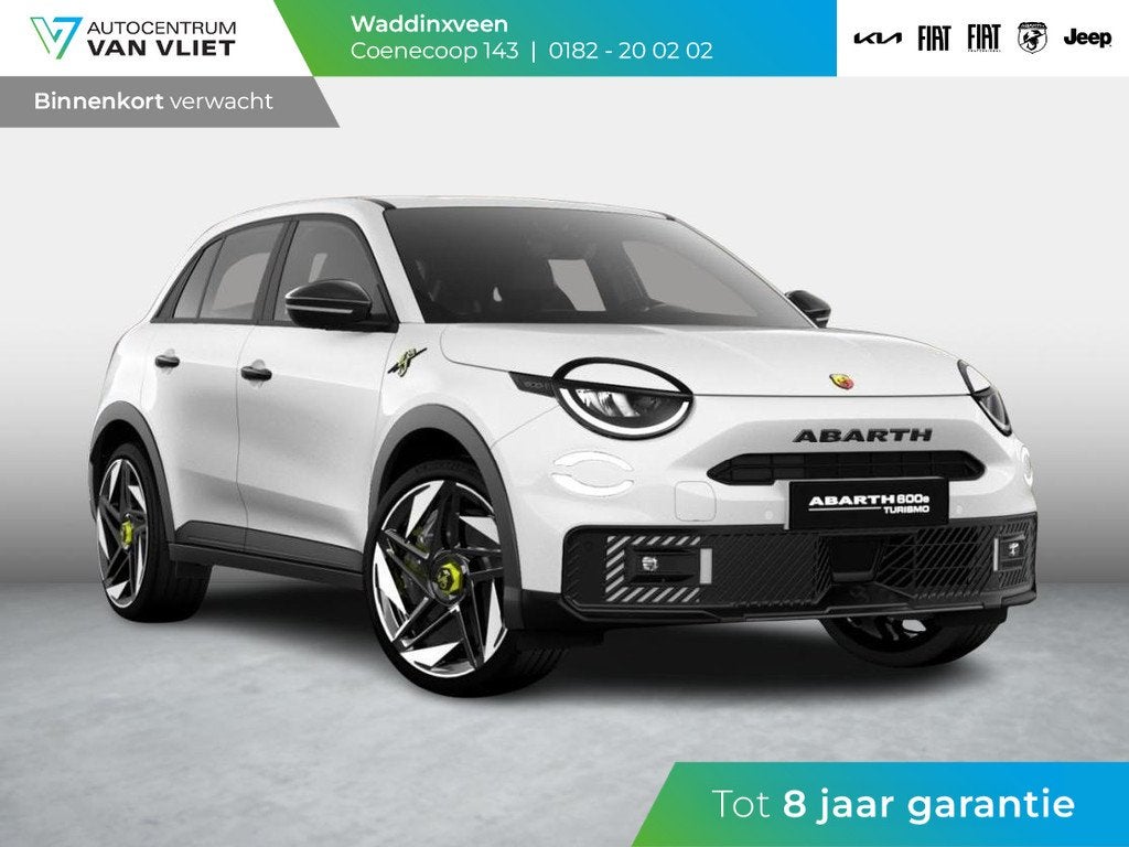 Abarth 600e Turismo 54 kWh | Clima | Adapt. Cruise | Apple C, Auto's, Abarth, 238 pk, Stof, Met garantie (alle), Wit