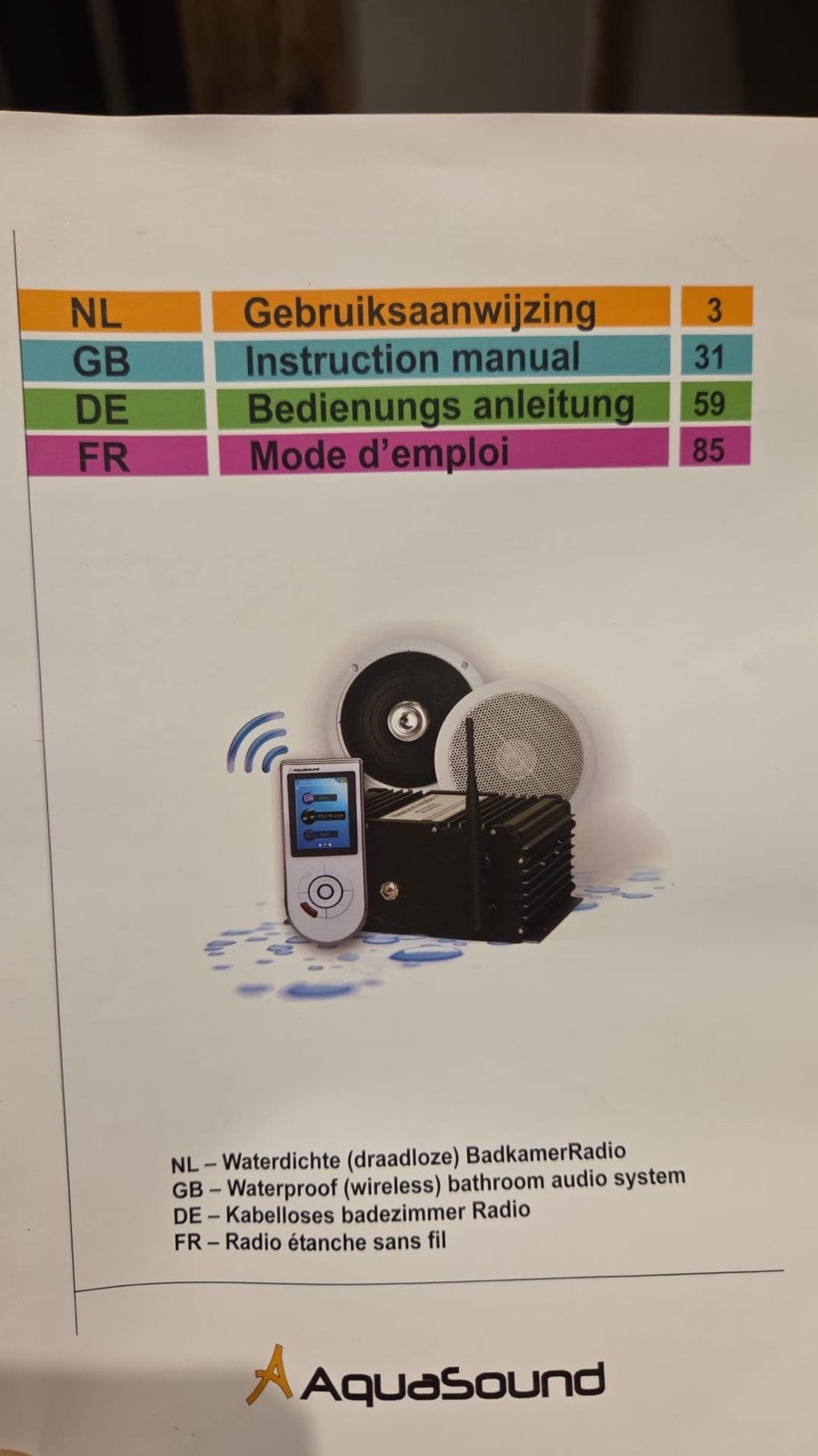 Aquasound WIpod Badkamer Audiosysteem - Compleet & Werkend, Audio, Tv en Foto, Gebruikt, 60 tot 120 watt, Stereo, Ophalen
