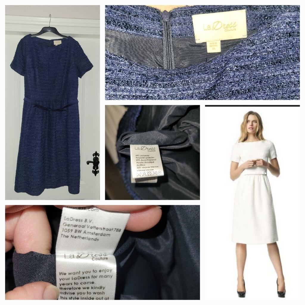 Prachtige boucle jurk ladress la dress blauw l  42, Maat 42/44 (L), Zo goed als nieuw, LaDress, Onder de knie