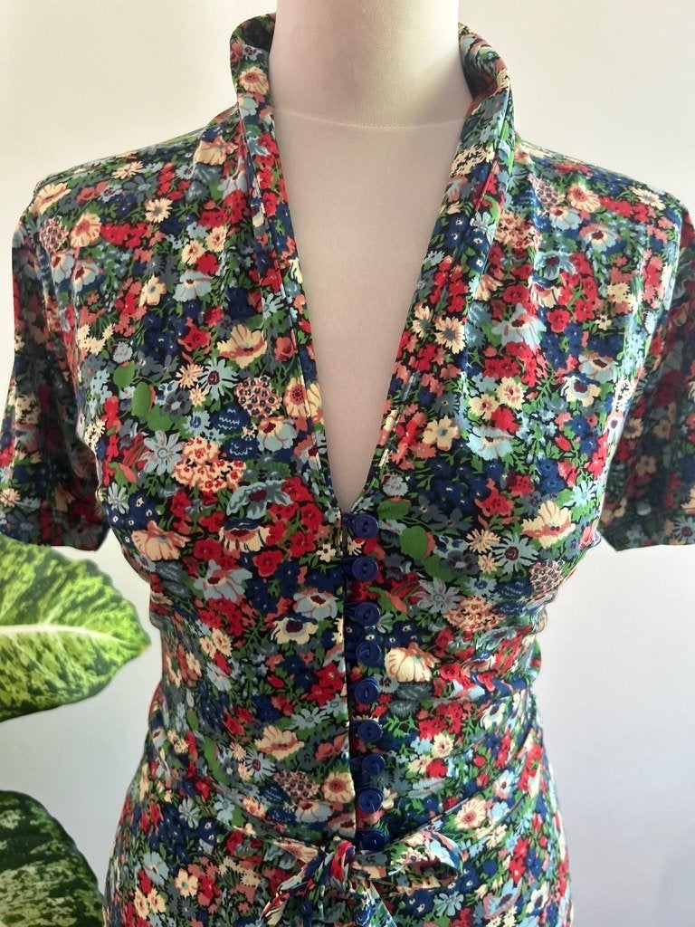 King Louie maat XL gekleurde bloemetjes Emmy jurk 3360, Meerkleurig, Maat 46/48 (XL) of groter, Ophalen of Verzenden, Zo goed als nieuw