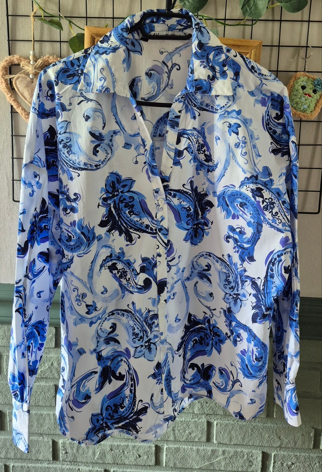 Zara Oversized Overhemd met Blauw Paisley Patroon Maat M, Ophalen of Verzenden, Zo goed als nieuw, Maat 38/40 (M), Blauw