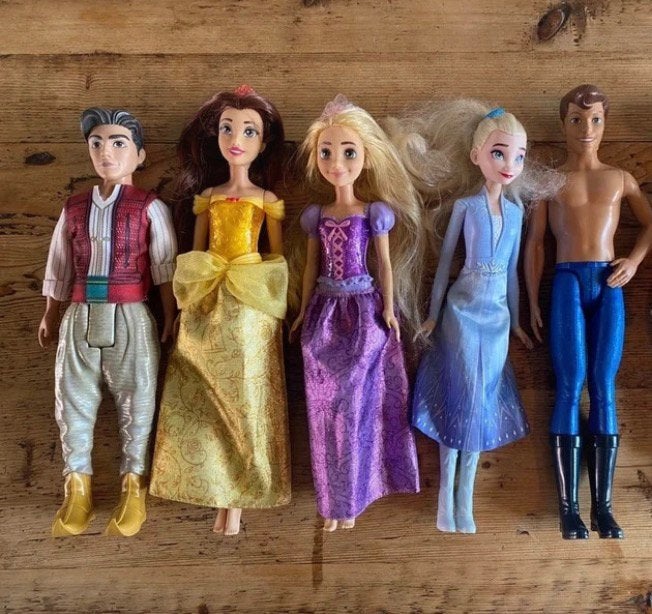 5 Disney poppen aladdin, belle, rapunzel, elsa, eric, Verzenden, Gebruikt, Pop