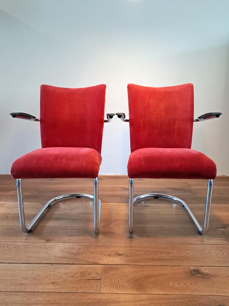 Vintage stoelen met buisframe Gebr. de Wit, model 7018, Huis en Inrichting, Stoelen, Ophalen, Gebruikt, Twee, Stof