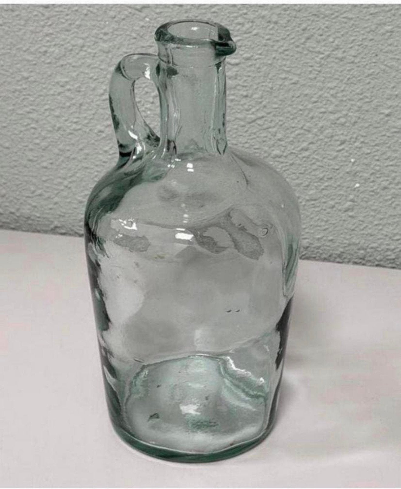 Vintage handgemaakte glazen kruik karaf fles 20cm decoratie, Ophalen of Verzenden