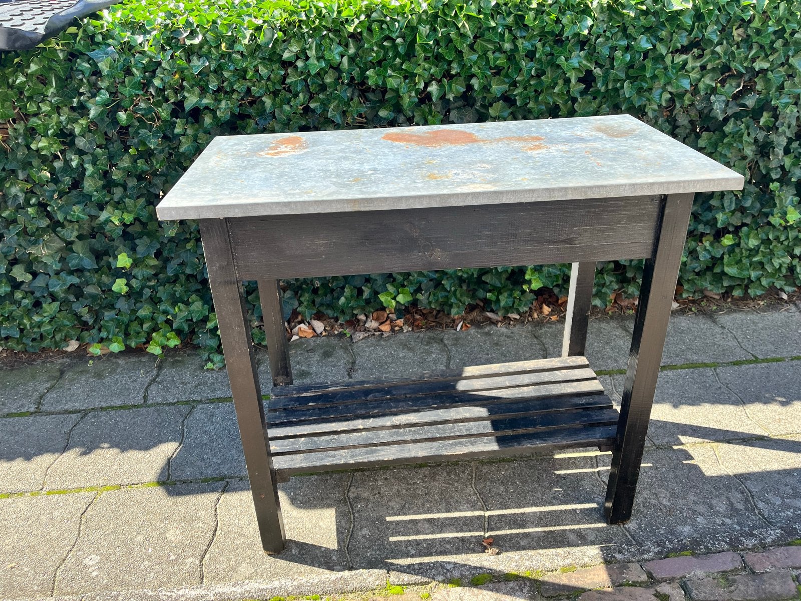 Oppottafel met zinken blad, Ophalen of Verzenden, Gebruikt, Rechthoekig