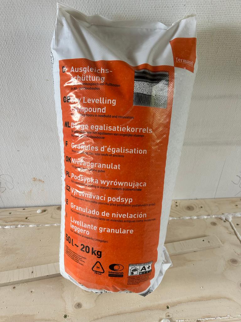 Gratis Fermacell droge egalisatiekorrels 50L / 20kg, Doe-het-zelf en Verbouw, Platen en Panelen, Ophalen