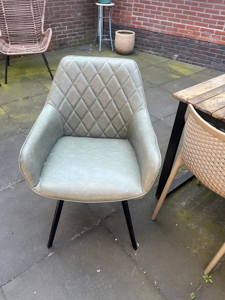 Eetkamerstoel groen, Ophalen, Gebruikt, Overige kleuren, Leer