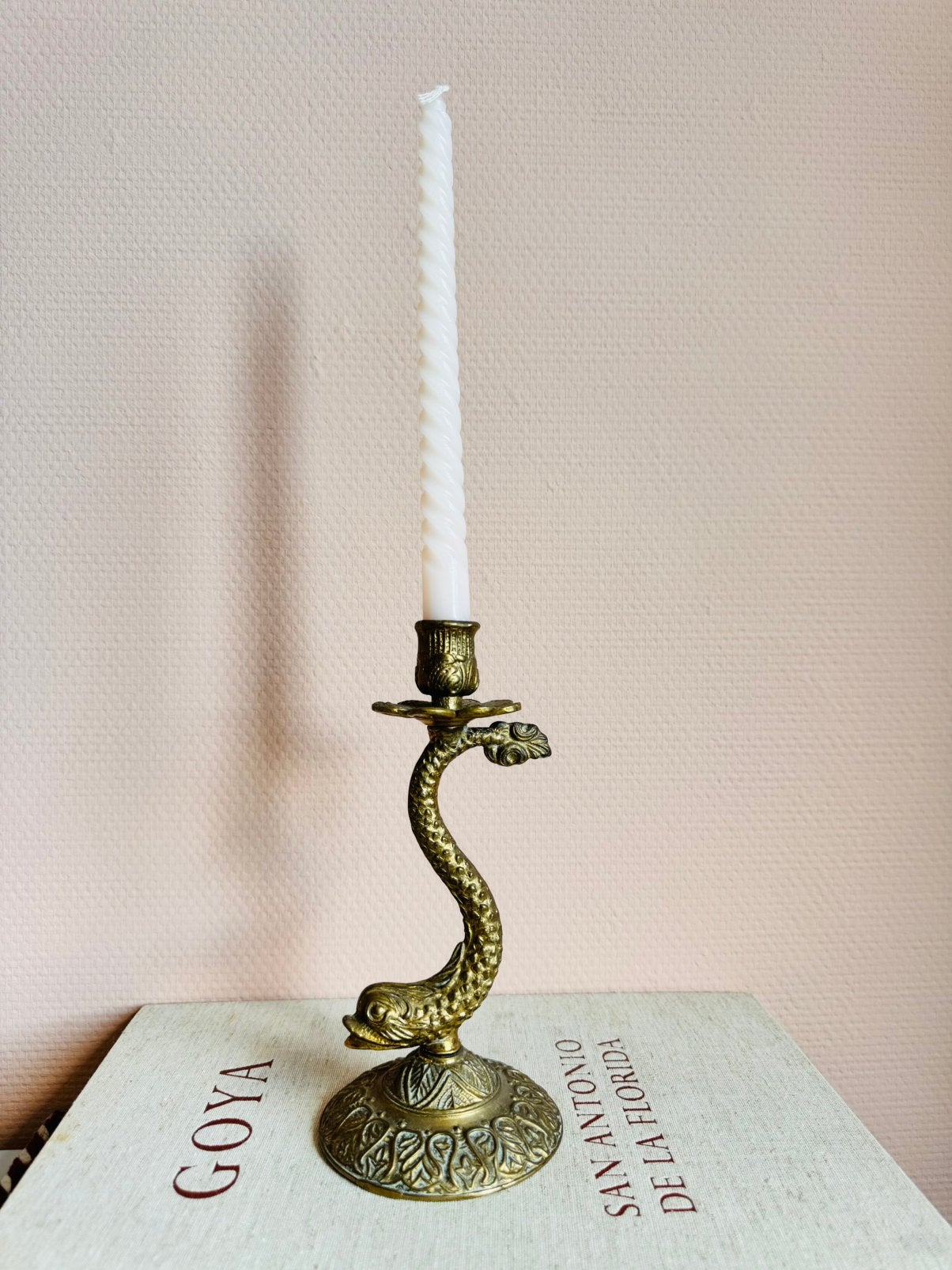 Vintage messing kandelaar vis, Antiek en Kunst, Ophalen of Verzenden, Koper of Brons