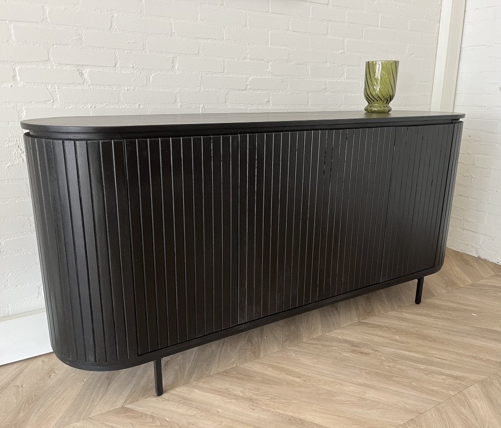 Magazijn Leegverkoop Dressoir zwart mangohout ribbel metaal