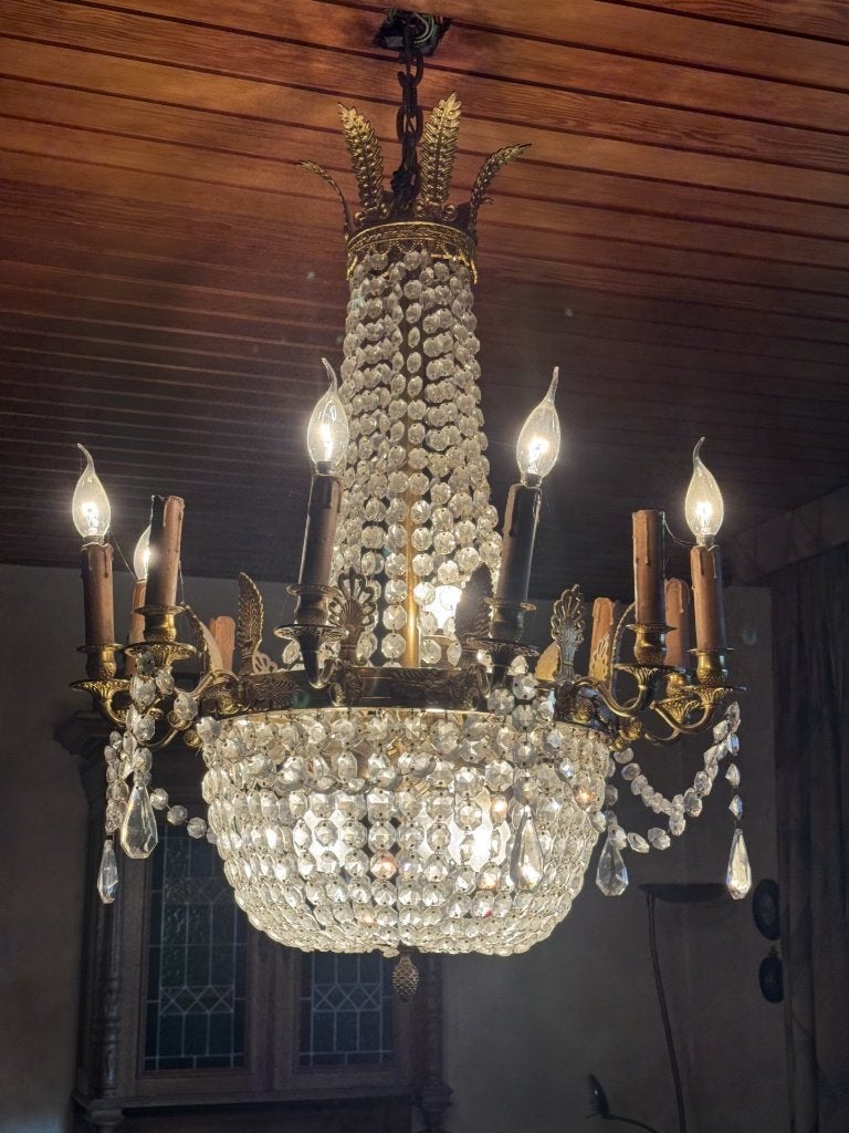 Grote klassieke kristallen kroonluchter, Ophalen of Verzenden, Gebruikt, Glas, Klassieke Franse/Empire-stijl