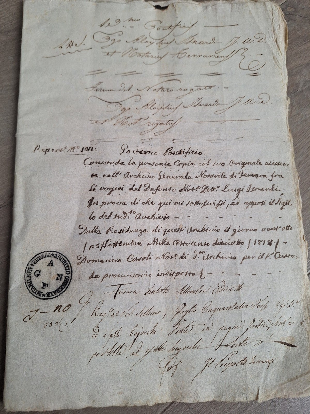 manuscript Dossier Pauselijke Staat Italië Ferrara 1818, Antiek en Kunst, Verzenden