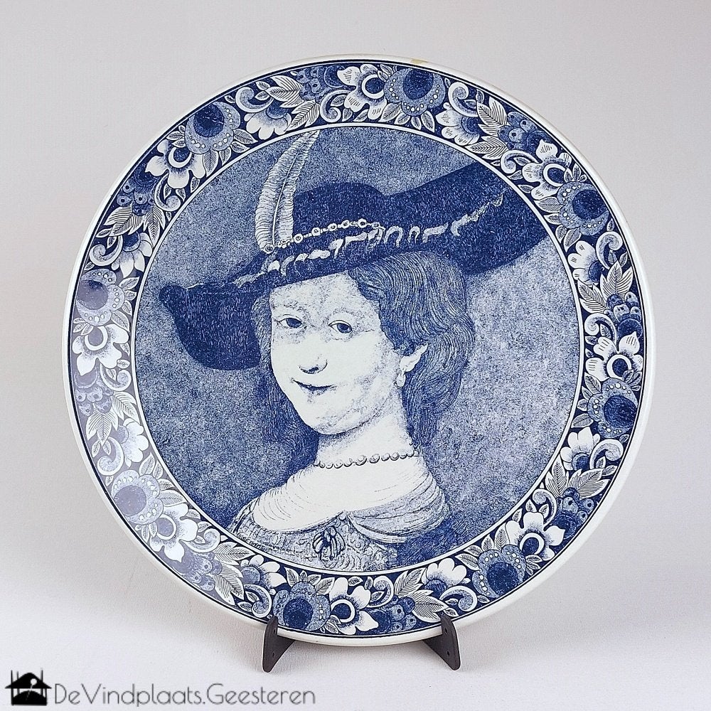 Delfts blauw wandbord Saskia van Rembrandt, Antiek en Kunst, Ophalen of Verzenden