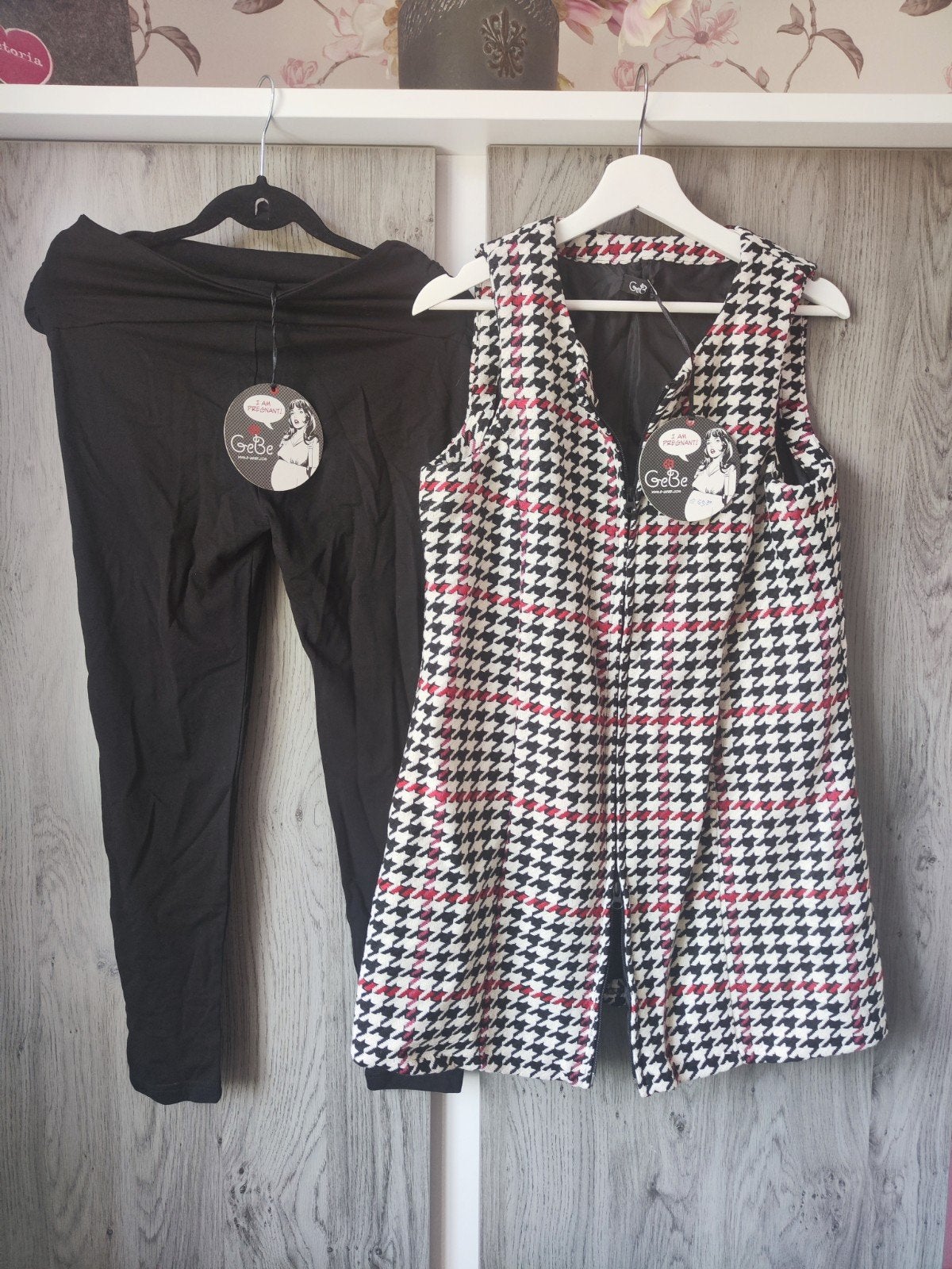 GeBe Zwangerschapsset: Legging & Pied-de-Poule Jurk, Maat 38/40 (M), Meerkleurig, Jurk, Nieuw