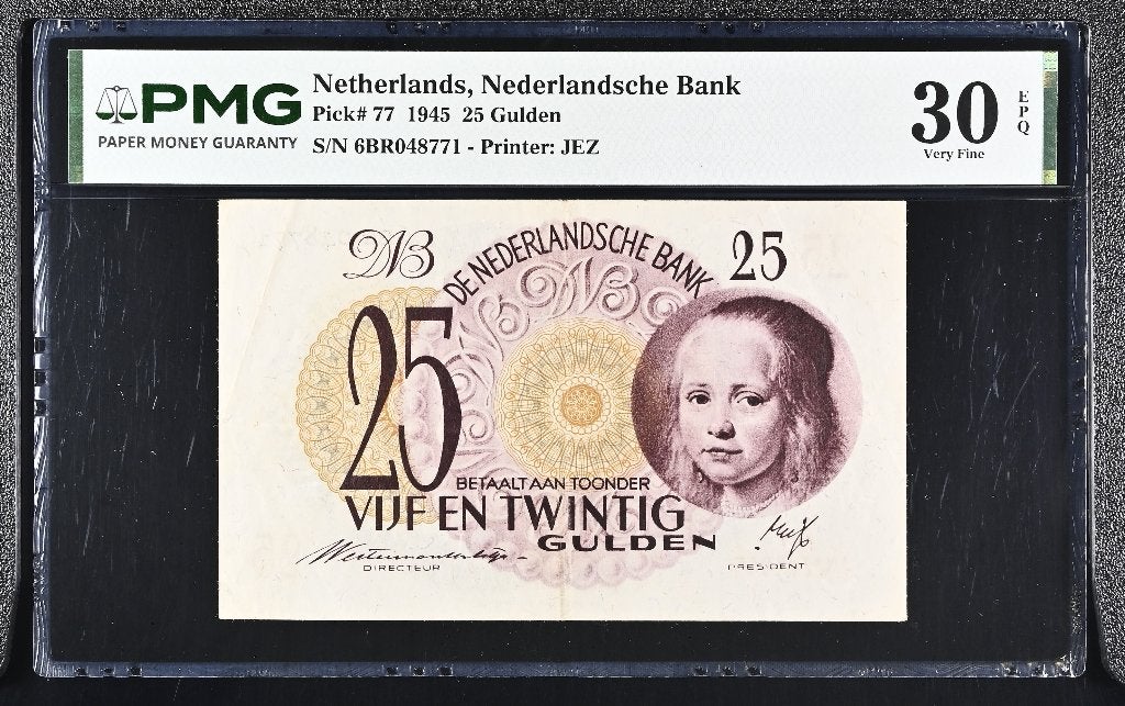 Heel mooi biljet 25 gulden Meisje in Blauw, 1945 | PMG 30EPQ, Postzegels en Munten, Ophalen of Verzenden, 25 gulden