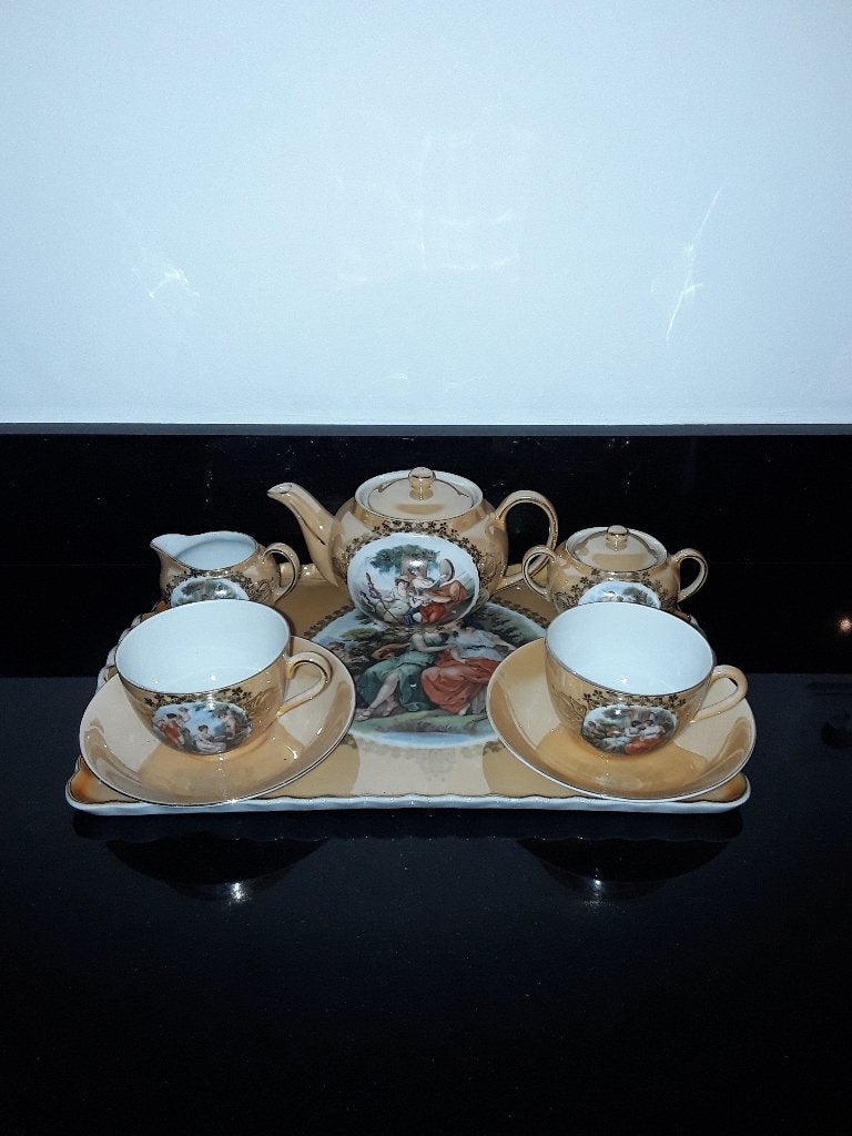 Antiek tete a tete op blad met dames, Verzenden