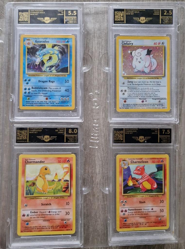 Pokemon Base Set - Gyarados, Clefary, Charmander, Charmeleon, Ophalen of Verzenden, Gebruikt, Losse kaart