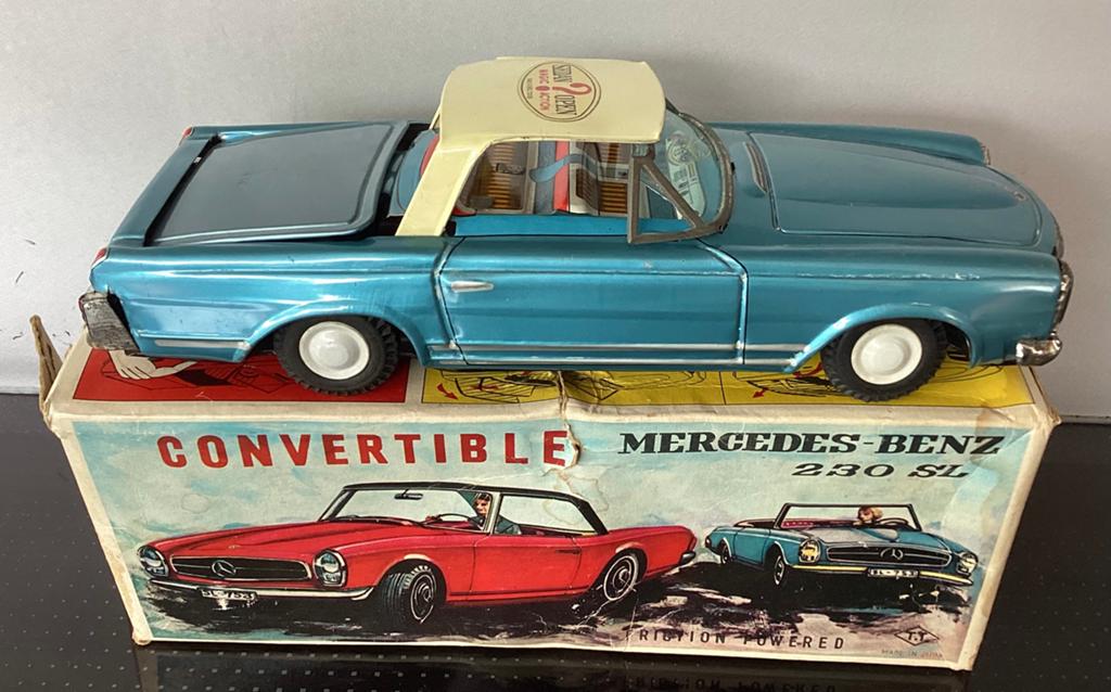 HTF 1960 blikken Mercedes Benz 230 SL Cabrio,TT,Japan,OVP, Antiek en Kunst, Antiek | Speelgoed, Ophalen