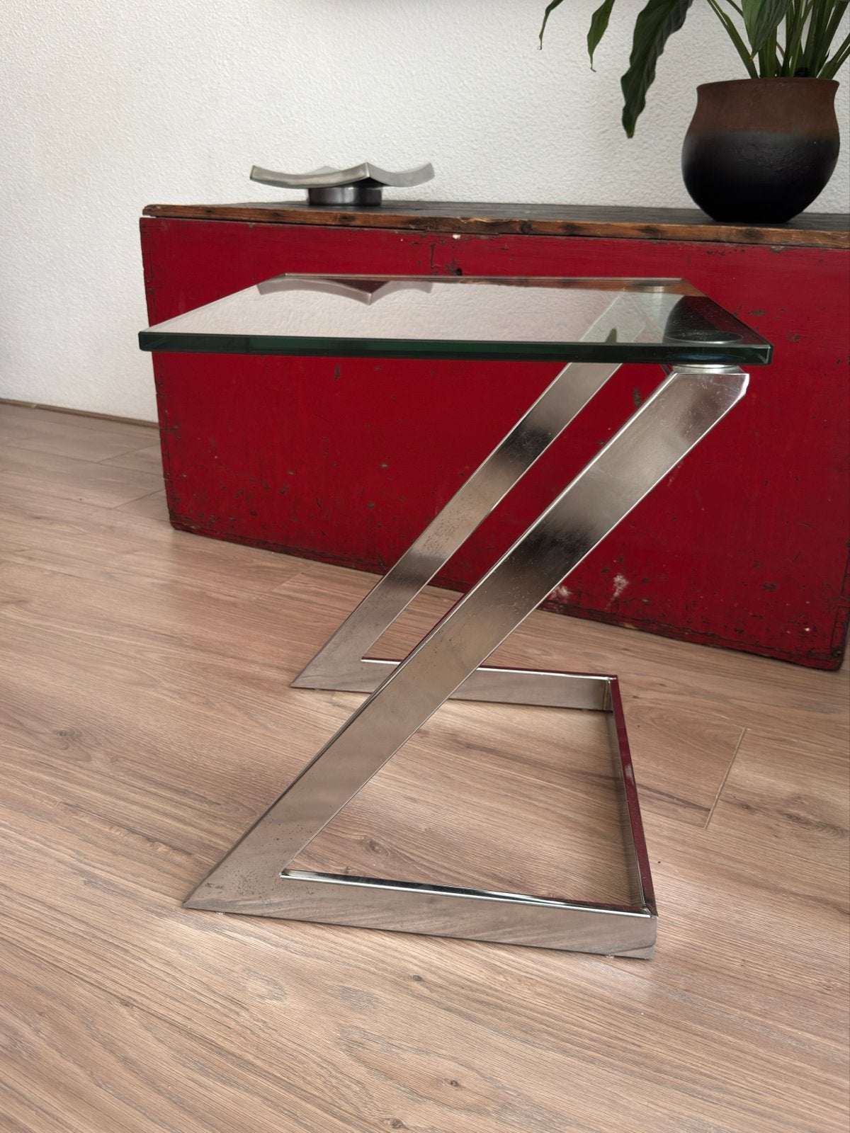 Gebra Postmodern Cantilever Bijzettafel - Chroom & Glas Jare, Ophalen, Minder dan 45 cm, Minder dan 55 cm, Gebruikt