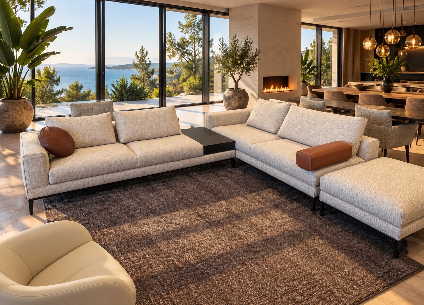 Design on stock Aikon lounge hoekbank tafeltje leren kussens