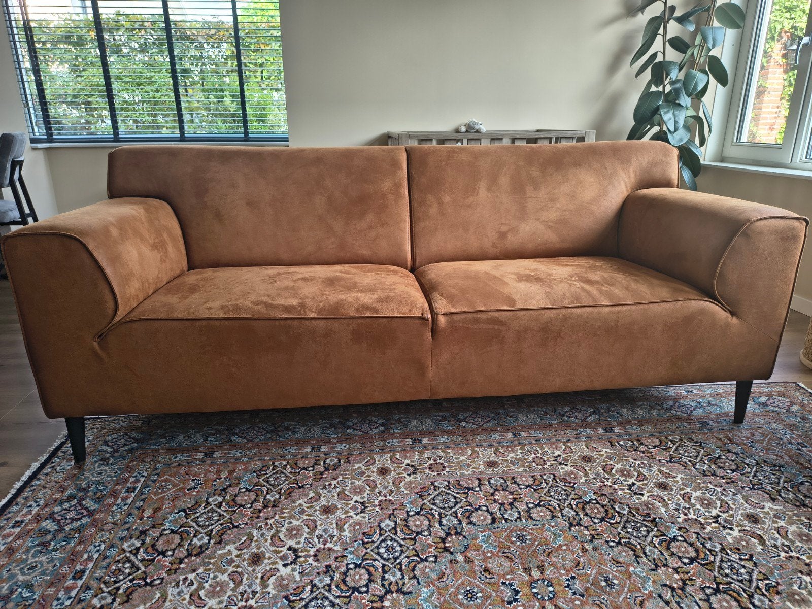 3 zits bank microleder cognac, Gebruikt, Driepersoons, 75 tot 100 cm, Ophalen of Verzenden