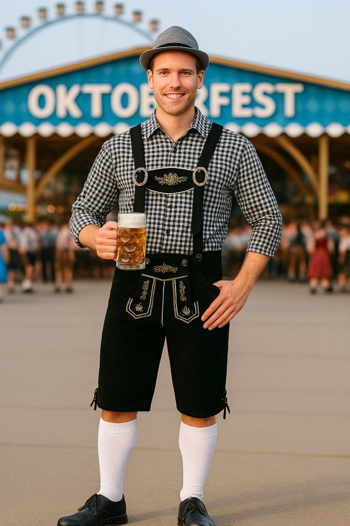 Grijs Oktoberfest Kostuum met Zwarte Lederhosen - Maat XL, Niet ingevuld, Niet ingevuld, Niet ingevuld